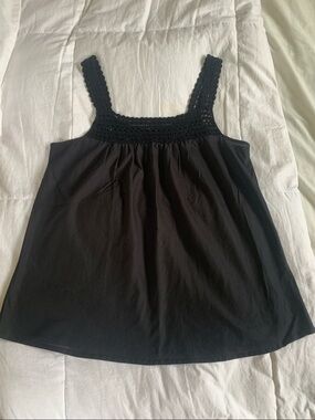 Vince Black 100% Cotton Crochet Trim Tank Top